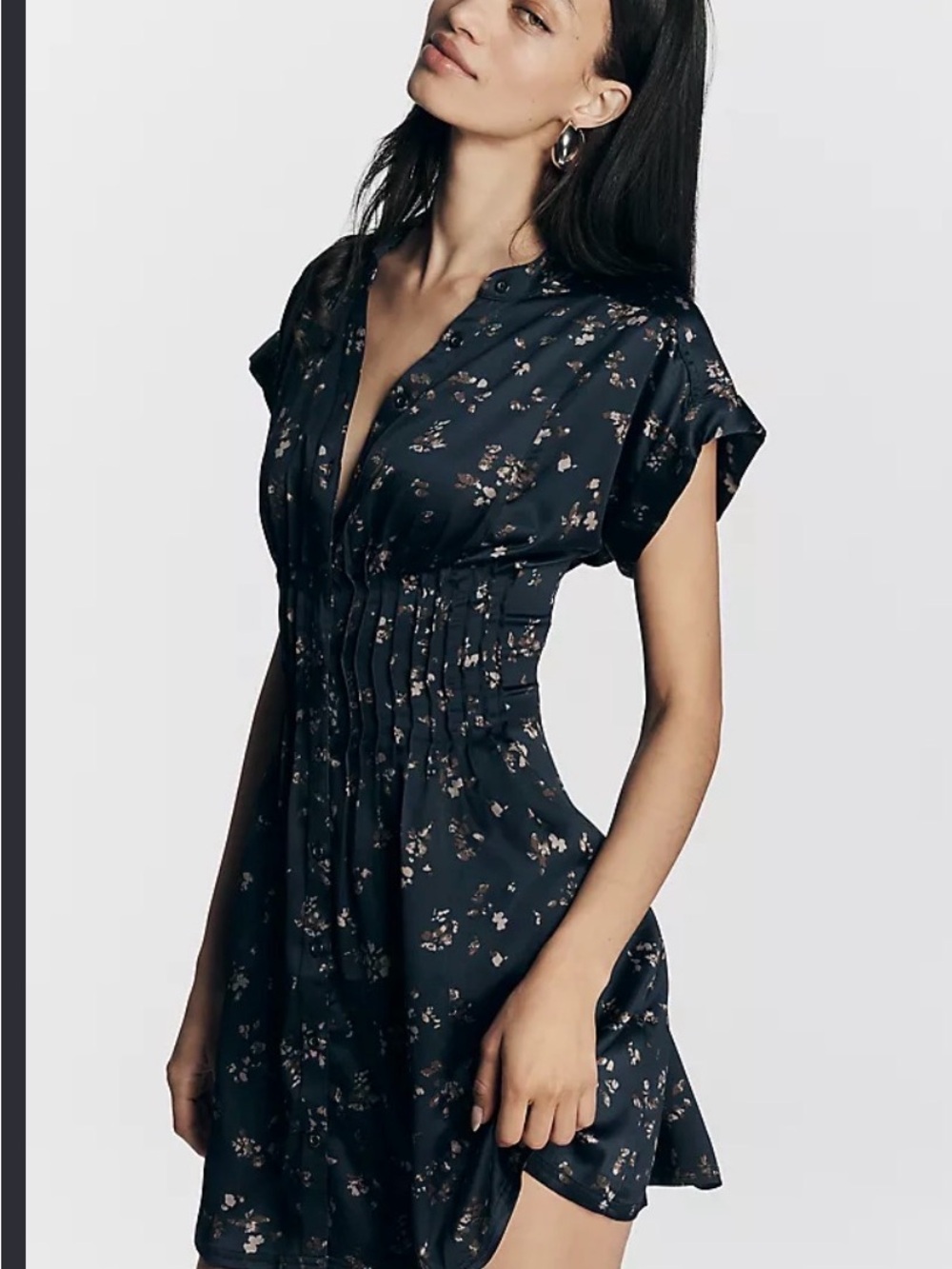 Pilcro Floral Navy Short Sleeve Smocked Waist Dress